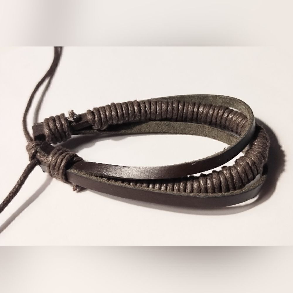 Men's bracelet leather‎ braided layered brown new d46